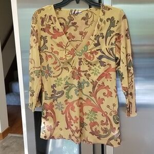 💕LOVE AMOUR💕 Mesh 3/4 Length Print Vneck Top